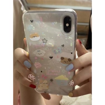 日韓可愛卡通ins趣味小狗diy彩鉆16適用蘋果15promax手機殼13新款貝殼iphone14Pro甜美16pm創意11全包X軟殼12