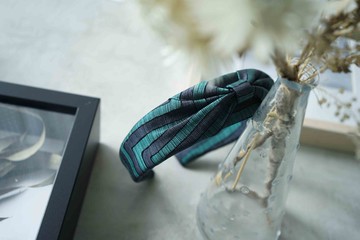 古董領帶改製手工髮箍-京都嵐山-森綠-蝴蝶結/窄版