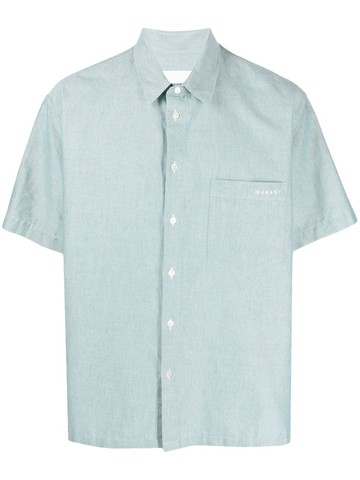 MARANT - embroidered-logo short-sleeve shirt - men - Cotton/Viscose - S - Green