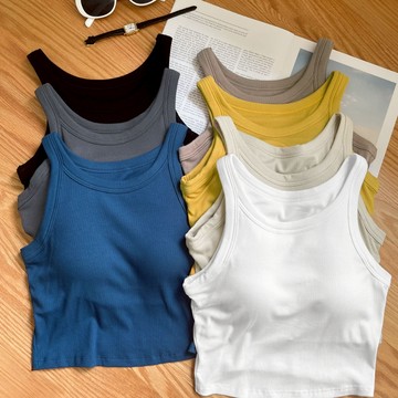 【Fee爆款8色】工字胸墊背心 BRA TOP🔥削肩背心 BRA T 螺紋 罩杯 運動 女背心 坦克背心 秋冬 正韓