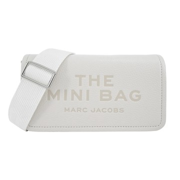 [平輸版] 【MARC JACOBS】 THE LEATHER 荔枝紋翻蓋斜背包(迷你/白)真品平輸