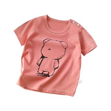 JoyNa - 兒童短袖上衣 圓領肩扣寶寶短袖上衣 春夏童裝 透氣短袖上衣-背影熊