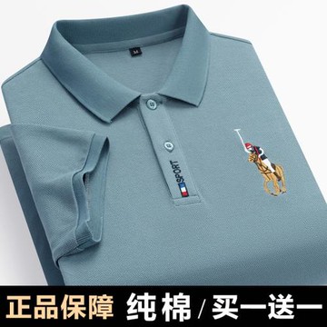 刺繡polo衫男士商務珠地棉短袖t恤夏季中年父親上衣爸爸秋裝