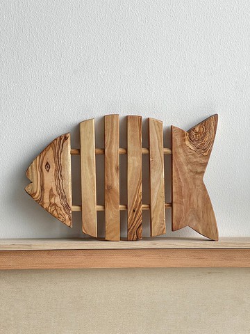 手工橄欖木魚形隔熱墊