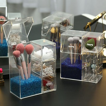 妙遇多功能防塵翻蓋款透明珍珠刷具筒美妝刷筒耳環飾品首飾展示架