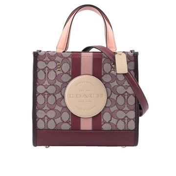 COACH Dempsey Tote 22 緹花拼皮革二用托特包(酒紅色/裸色) C8417 IMMZI