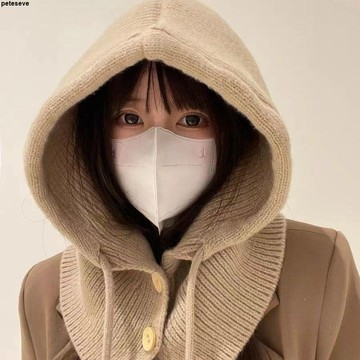 【冬季保暖】帽子 巴拉克拉法帽 帽子女 毛帽 針織帽 圍脖一體 情侶款 護耳 騎車保暖 紅色帽子