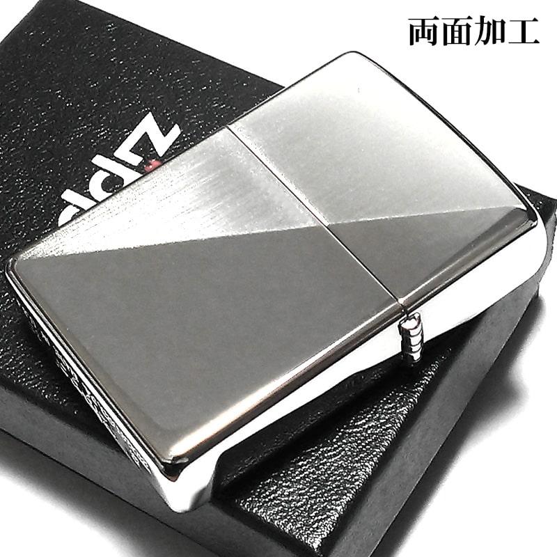 ZIPPO スタンダードハーフ シルバー サテン 鏡面 ジッポ ライター 銀 メンズ レディース 両面加工