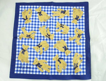 【震撼精品百貨】Holly's Bear 泰迪熊 小方巾 藍白格紋  震撼日式精品百貨