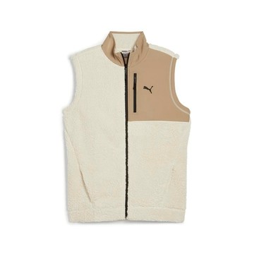 PUMA 背心 基本系列 米白 卡其 毛絨 開襟背心 男 68199987