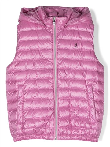 Herno Kids - logo-plaque hooded vest - kids - Polyester/Polyamide/Polyamide/Goose Down/Feather Down - 10 yrs - Purple
