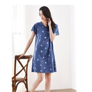 純棉頂呱呱圓領睡裙夏季短袖長裙印花全棉睡衣頂瓜瓜居家薄款