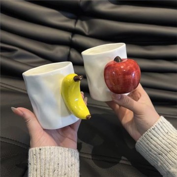 蘋果香蕉咖啡杯上班族早餐杯高級感輕奢馬克杯設計感小眾陶瓷水杯