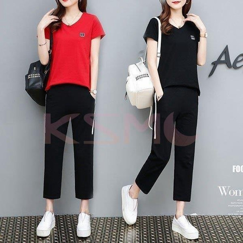ジャージ レディース 上下 セット おしゃれ セットアップ 夏 40代 きれいめ シャツ 半袖 ネック 七分丈パンツ 運動服 大きいサイズ 部屋着 韓国風 着痩せ 通販 Lineポイント最大0 5 Get Lineショッピング