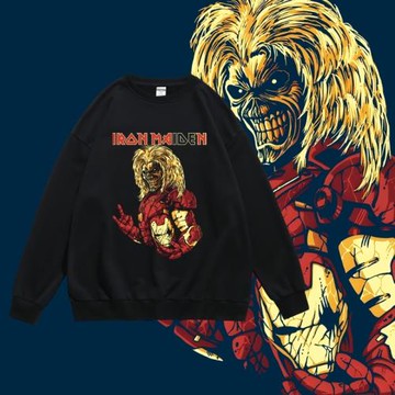 歐美電影鋼鐵俠聯名鐵娘子重金屬樂隊周邊寬松圓領套頭衛衣春秋bf