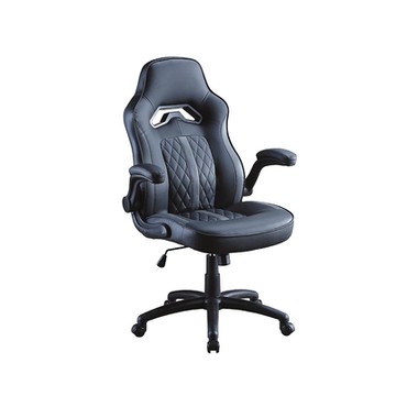 柏蒂家居-米莉安黑色皮革扶手主管辦公椅/電腦椅-活動式扶手-75x60x112-120cm