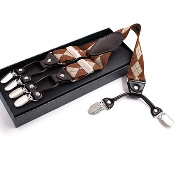 拉福，咖格吊帶六夾紳士吊帶附紙盒