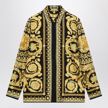 Black and gold printed silk twill shirt