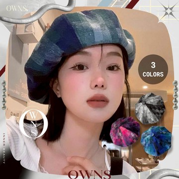 🥀旺斯女孩🥀歐美賽璐璐漸層貝雷帽 格紋秋冬 畫家帽子 顯臉小 雲朵帽 八角帽