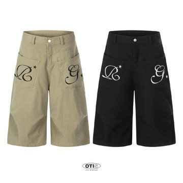 【OTIS】 【現貨】手寫文字刺繡 歐洲感 手寫感 七分褲 短褲 微彎廓型 街頭 美式 寬鬆感 中性