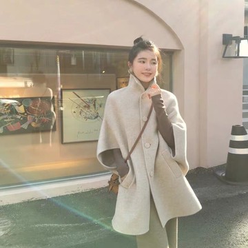 2020秋冬赫本風雙面羊絨毛呢大衣女小香風流行斗篷呢子外套中長款