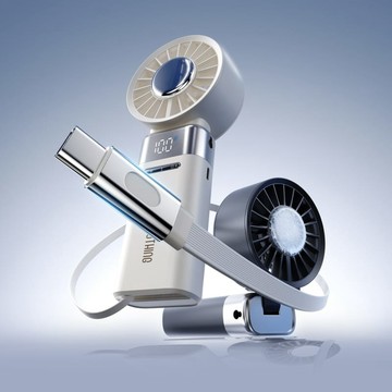 【父親節限時優惠】伸縮線行動電源x折疊冰敷手持風扇 冰炫Pro｜5000mAh 可上飛機 掛脖 製冷 星空灰