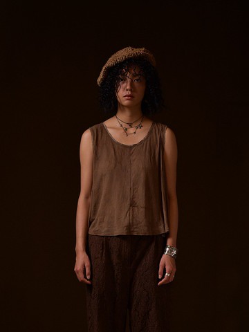 深褐色 純棉植物染針織背心