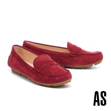 平底鞋 AS 沉穩時尚閃鑽羊麂皮便仕樂福平底鞋－紅
