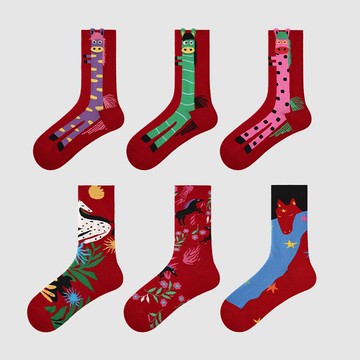 新年襪子  馬年襪子女款 秋冬生日中筒襪3雙組合襪  過年喜慶大紅