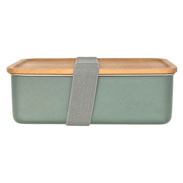 Quasi 曼波 竹蓋長型不鏽鋼餐盒 950ml 304食品級不鏽鋼 附餐盒束帶  莫蘭迪綠  1盒