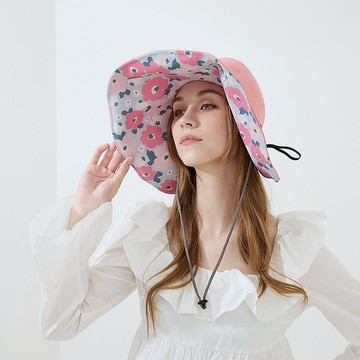 貝柔UPF50+透氣遮陽2用空心帽-花朵