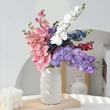 洛陽牡丹 9頭3D蝴蝶蘭仿真花膠片手感假花婚慶家居插花婚禮婚房佈置裝飾花