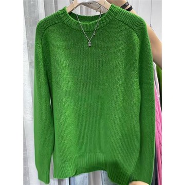 洋氣綠色套頭圓領設計感毛衣2025秋冬新款休閑百搭針織衫上衣潮