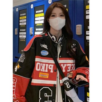 復古機車棒球服外套女春秋季歐貨潮牌美式街頭賽車服男夾克情侶裝