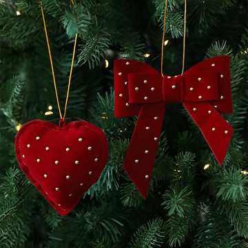 洛陽牡丹 充棉聖誕樹掛件 愛心蝴蝶結耶誕節裝飾品櫥窗掛飾掛件 農舍樹花環 DIY工藝包裝裝飾