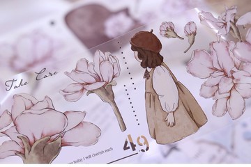 紫羅蘭 輕復古花卉人物 PET 和紙膠帶 手帳拼貼