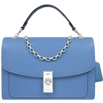 COACH 藍色荔枝紋皮革鍊帶肩背/斜背兩用包