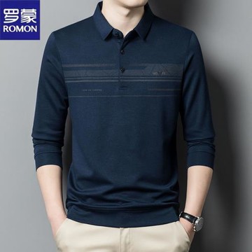 Romon/羅蒙春秋翻領長袖T恤寬松休閑中年爸爸裝商務男士棉POLO衫