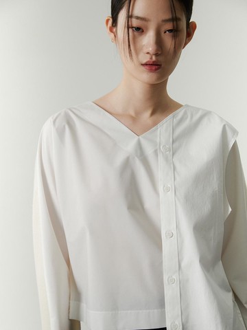 Shirts Panel Patched Woven Top  _ White