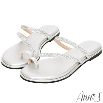 Ann’S鑽石糖碎石2.0細帶套拇指平底涼拖鞋-銀