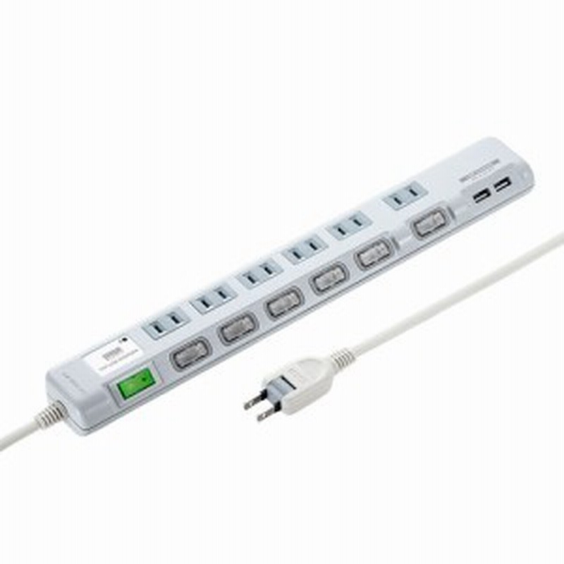 サンワサプライ TAP-B108U-2W USB充電ポート付き節電タップ 面ファスナー付き（2P・6個口・2m）SANWA  SUPPLY[TAPB108U2W] 返品種別A 通販 LINEポイント最大10.0%GET | LINEショッピング