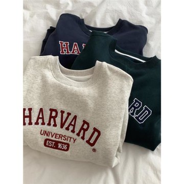 字母刺繡加絨加厚衛衣女2024秋冬新款灰色圓領長袖寬松外套減齡潮