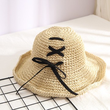 草帽盆帽-綁帶百搭可摺疊遮陽女帽子2色73vq21【獨家進口】【米蘭精品】