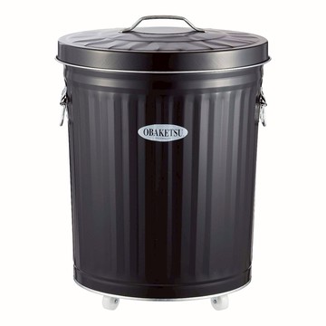 日本 OBAKETSU 手工製附輪垃圾桶 33L(贈垃圾袋環)黑色