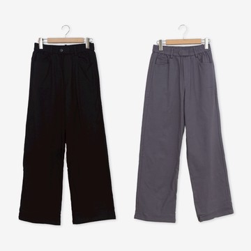 【CUMAR】鬆緊腰釦飾內磨毛彈性直筒褲 黑 灰