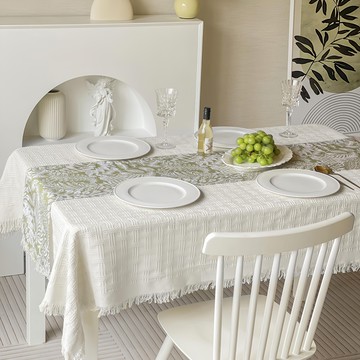 Homely Zakkam 法式棉線針織流蘇桌巾  130 x 180cm  編織格白色  1個
