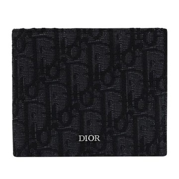 Christian Dior Oblique 浮雕LOGO滿版緹花布對開8卡短夾.黑