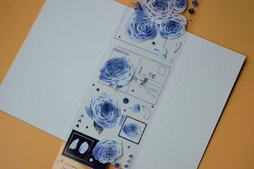 PET手帳手賬膠帶 貝殼光 復古藍玫瑰