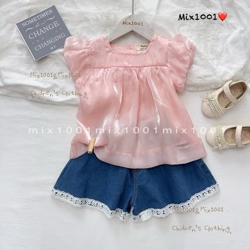 🌈✨mix1001香檳粉小公主亮面感造型上衣✨兒童緞面燈籠袖上衣5-17