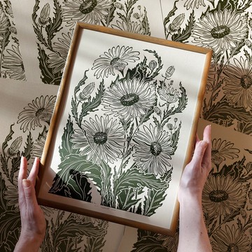 亞麻油氈印刷雛菊花原創藝術品春季牆壁藝術客廳裝飾